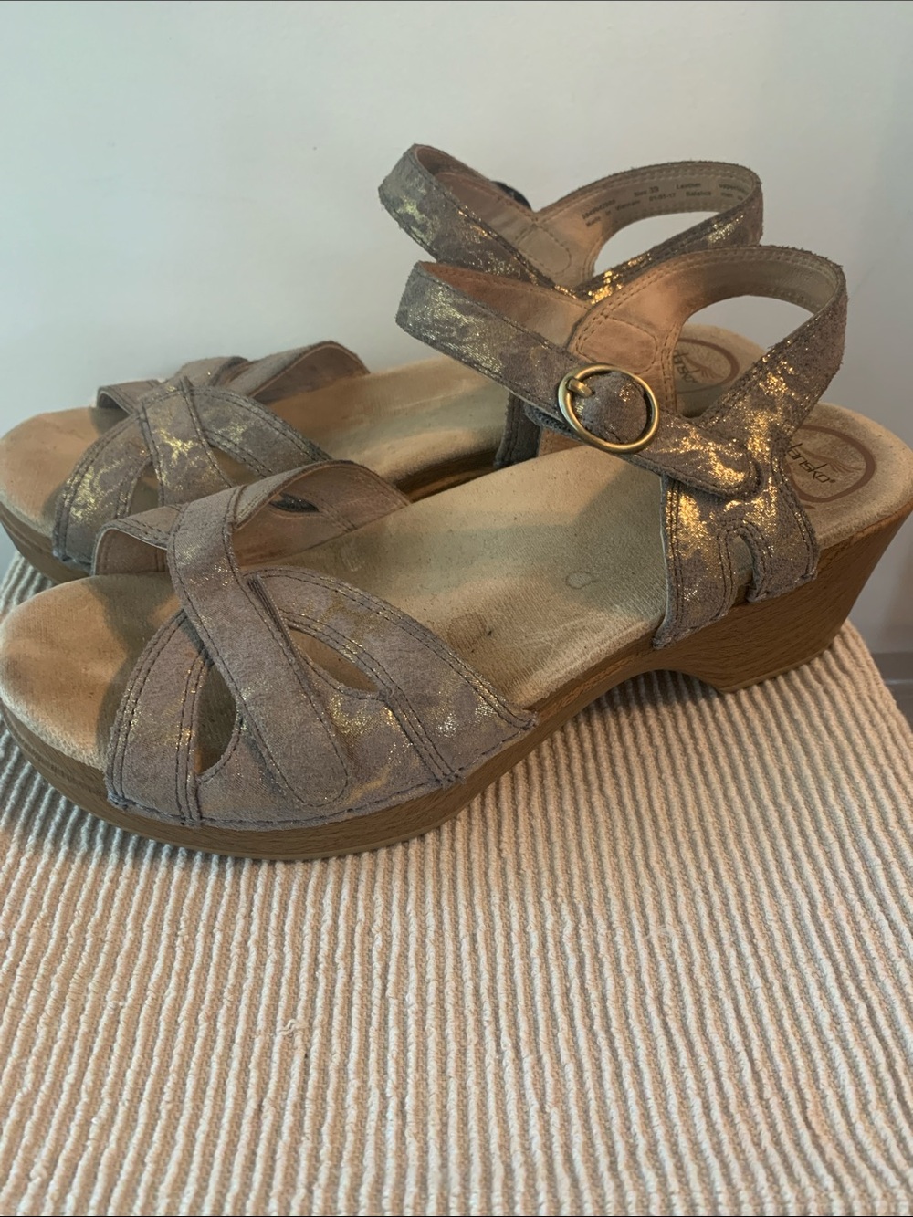 Dansko Metallic Taupe Gold-Accent Strappy  Season Sandals - Picture 2 of 6